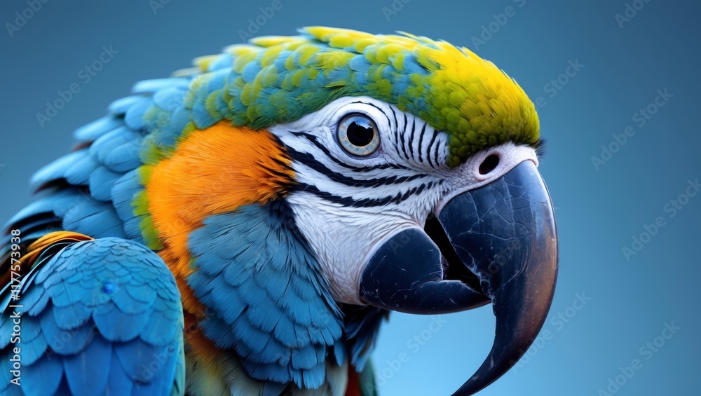 Fototapeta premium A close up of a parrot's head with a blue background