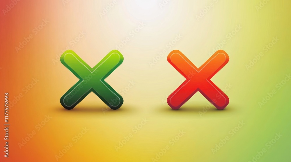 Fototapeta premium Green and Red Cross Marks: Choice, Decision, Correct and Incorrect