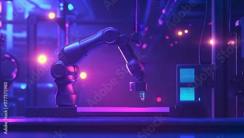 Abstract digital illustration of a robotic arm in a futuristic environment

  photo