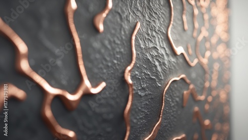 Abstract Artwork with Dark Textured Surface Warm Copper Tone and Light Golden Finish. photo