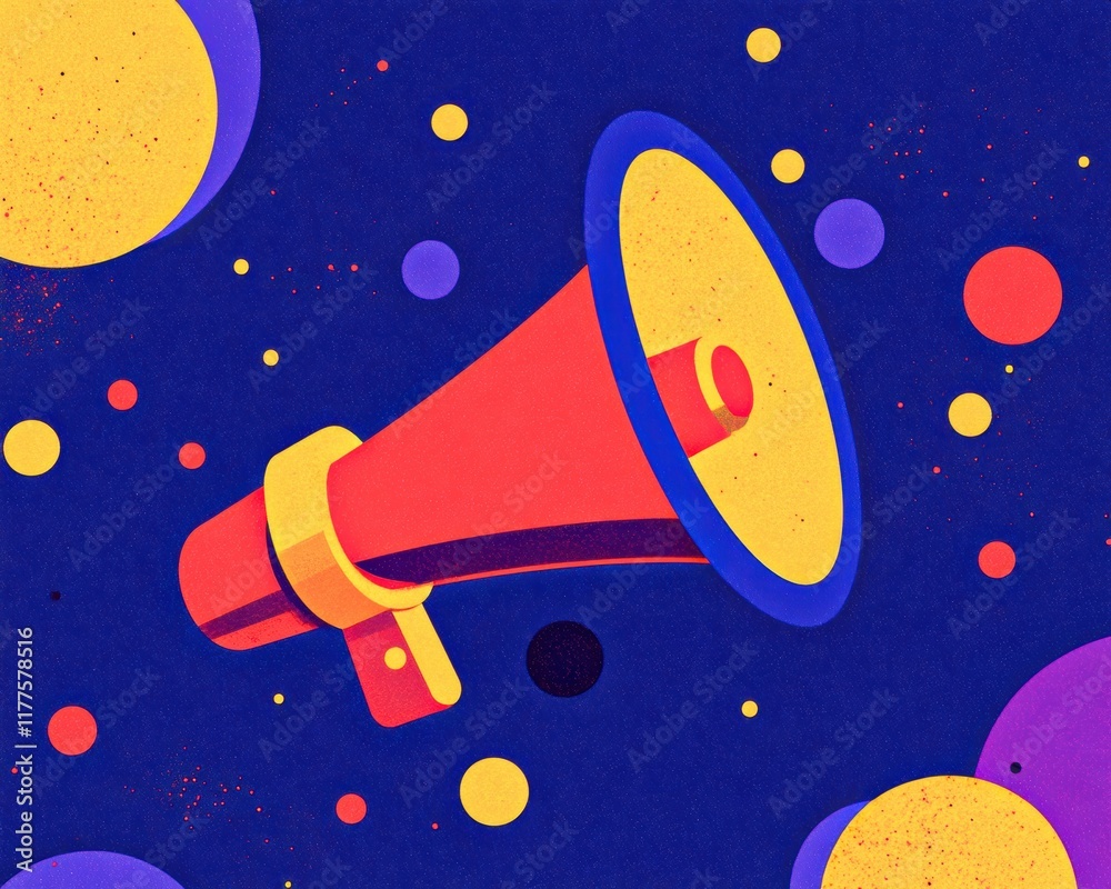 Fototapeta premium A cartoonish drawing of a red microphone with a yellow cone on top