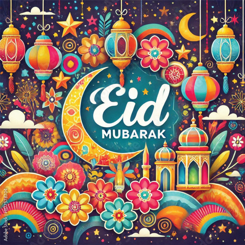 vector eid mubarak, a Muslim holiday throughout the world