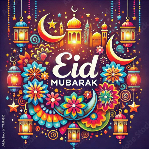 vector eid mubarak, a Muslim holiday throughout the world