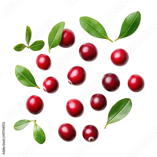 Wallpaper Mural scattered arrangement of vibrant red berries alongside green leaves on a white background. emphasizing a fresh and natural aesthetic this composition suggests themes of health. nature. and culinary us Torontodigital.ca