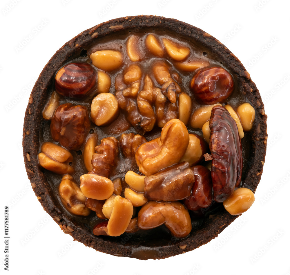Bar with peanuts, hazelnuts, caramel and chocolate on a white background. View from above. Nut bar isolate. Sugar Bar with peanuts, hazelnuts, caramel and chocolate on a white background. View from above. Nut bar isolate. Sugar