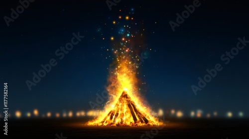 holiday bonfire art, festive postcard featuring a traditional holika dahan bonfire with glowing flames, perfect for the occasion photo