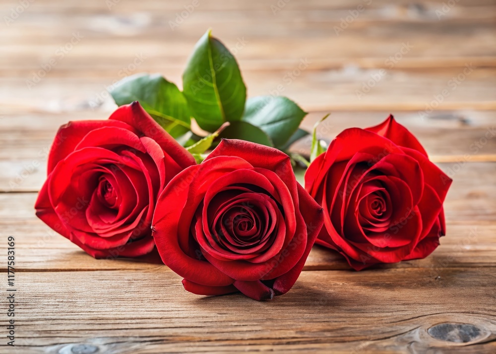 Minimalist Still Life: Three Red Roses on a Wooden Table Minimalist Still Life: Three Red Roses on a Wooden Table