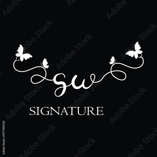 SW Handwritten initial letter, SW simple signature vector logo with butterfly shape variation, beauty, photography letter logo design. S W photo