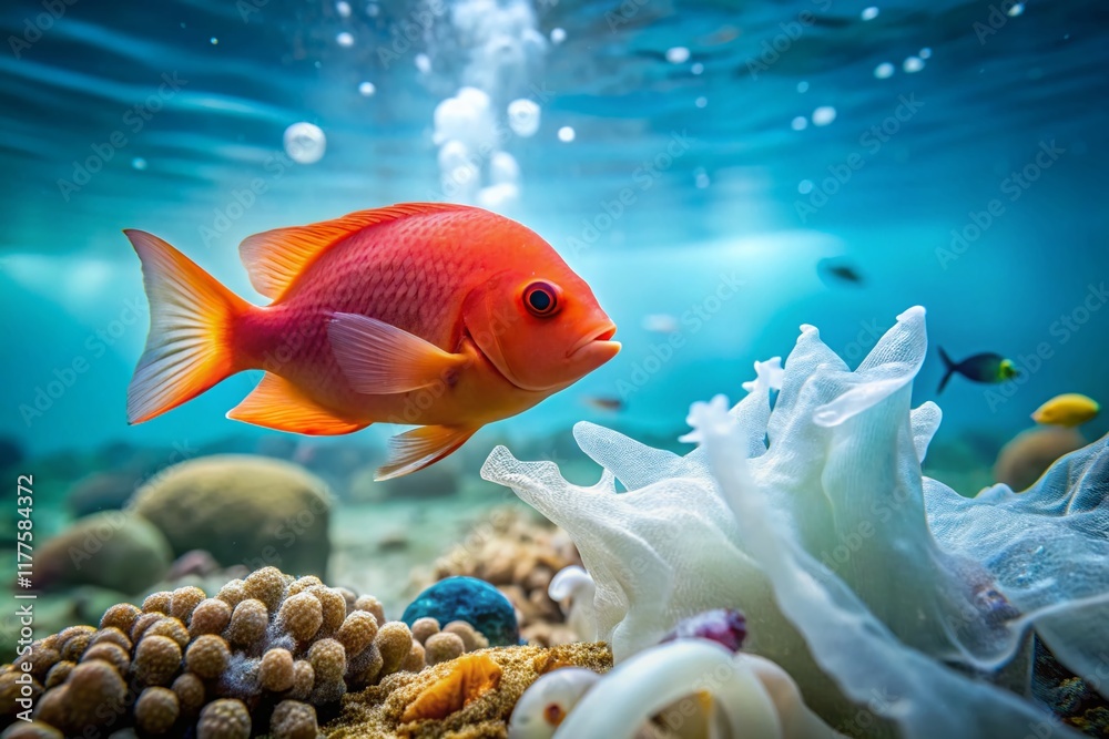 Fototapeta premium Minimalist Underwater Plastic Pollution: Ocean Contamination Crisis