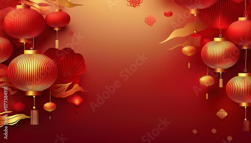 Red and gold design wallpaper with Chinese pattern, Elegant greeting design for Chinese New Year 