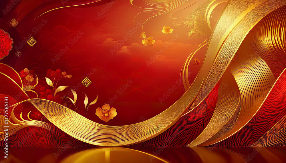 Red and gold design wallpaper with Chinese pattern, Elegant greeting design for Chinese New Year