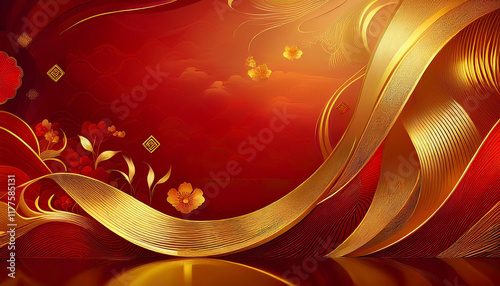 Obraz na płótnie Red and gold design wallpaper with Chinese pattern, Elegant greeting design for Chinese New Year w salonie