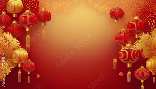 Red and gold design wallpaper with Chinese pattern, Elegant greeting design for Chinese New Year 