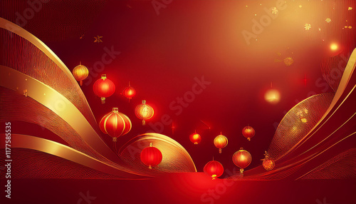 Red and gold design wallpaper with Chinese pattern, Elegant greeting design for Chinese New Year 