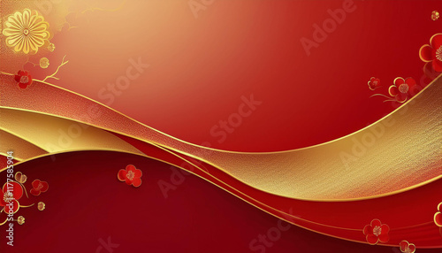 Red and gold design wallpaper with Chinese pattern, Elegant greeting design for Chinese New Year 