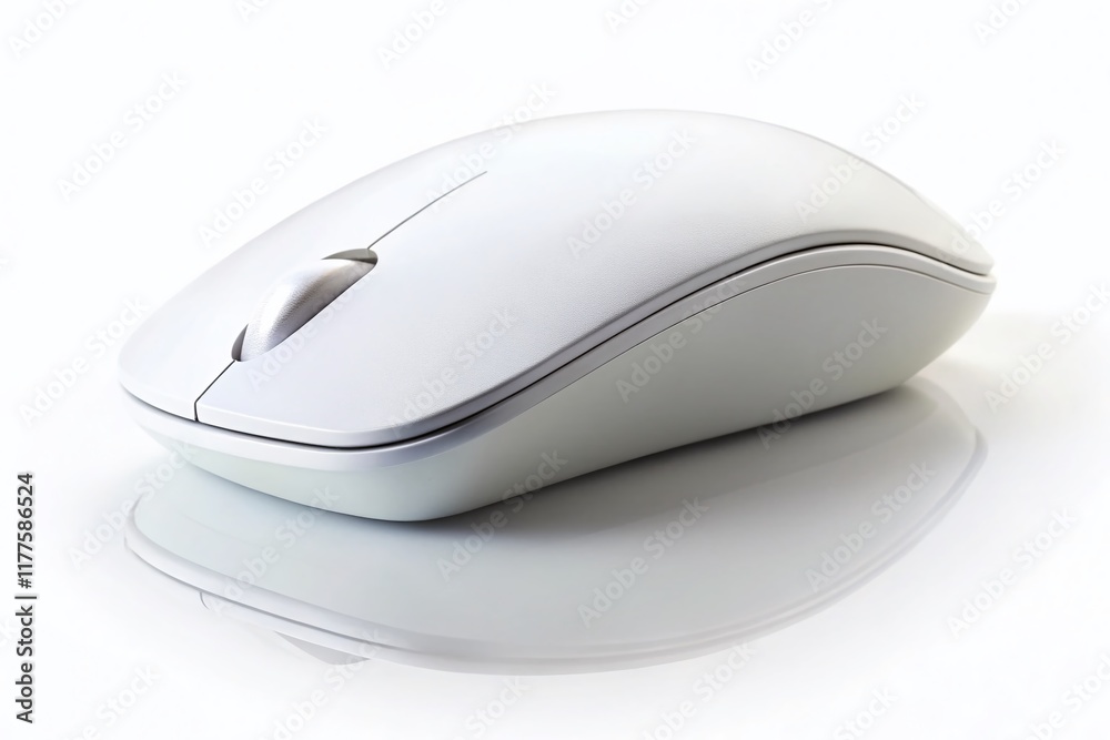 Minimalist White Computer Mouse on Pure White Background - Stock Photo Minimalist White Computer Mouse on Pure White Background - Stock Photo