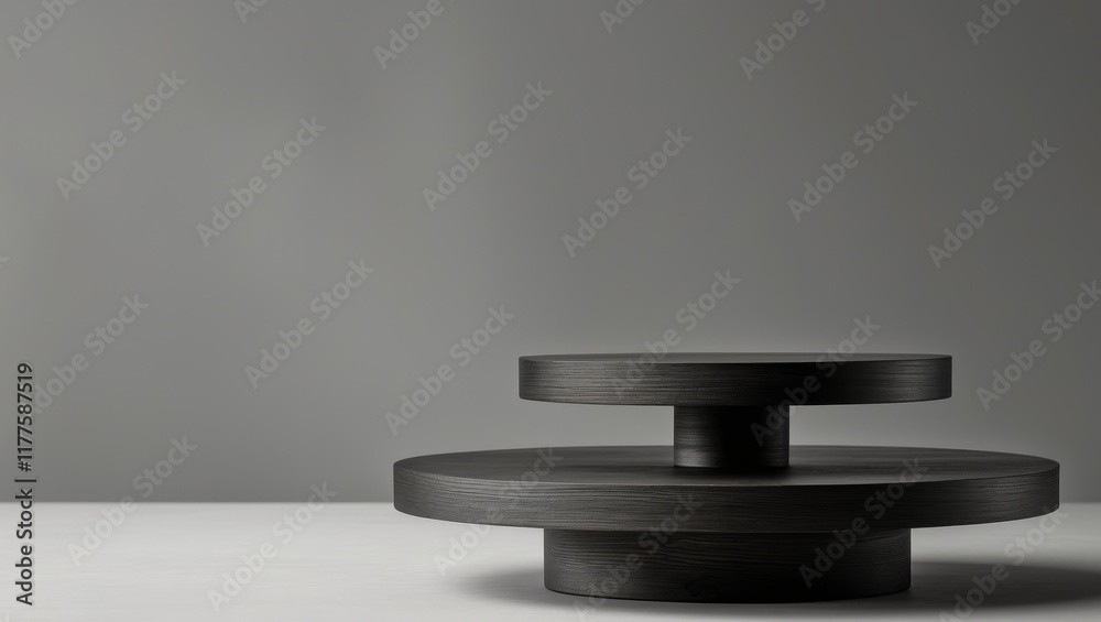 Elegant Dark Wood Display Platform Two Tiered Round Design. Elegant Dark Wood Display Platform Two Tiered Round Design.