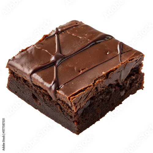 A decadent chocolate fudge brownie square, isolated on a transparent background photo