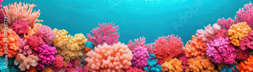 Vibrant coral reef showcasing diverse colors and textures underwater. photo