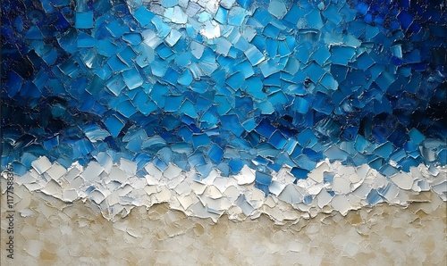 Abstract blue ocean wave mosaic art.