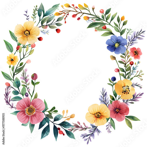 Floral frame with flowers wreath isolated on transparent.