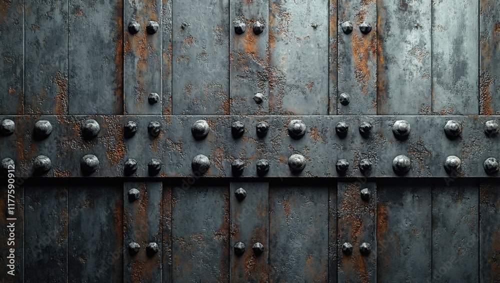 Ancient Rusty Metal Gate Texture with Rivets: A Grungy Industrial Background Image Ancient Rusty Metal Gate Texture with Rivets: A Grungy Industrial Background Image