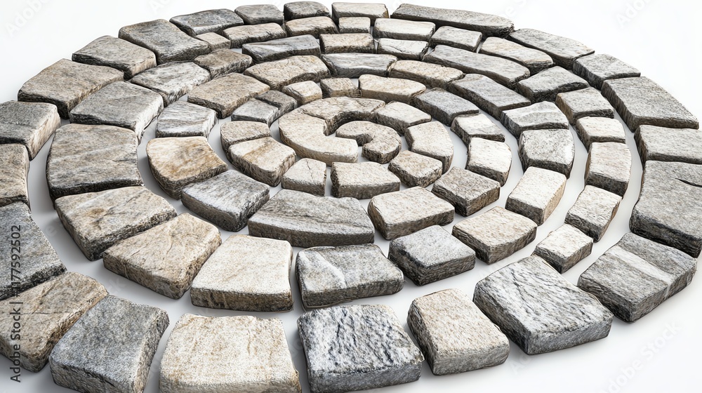 Spiral stone pathway design on a white isolated background. Spiral stone pathway design on a white isolated background.