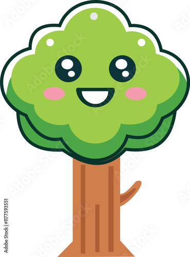 cartoon-style tree with a bright green, bushy treetop and a simple brown trunk