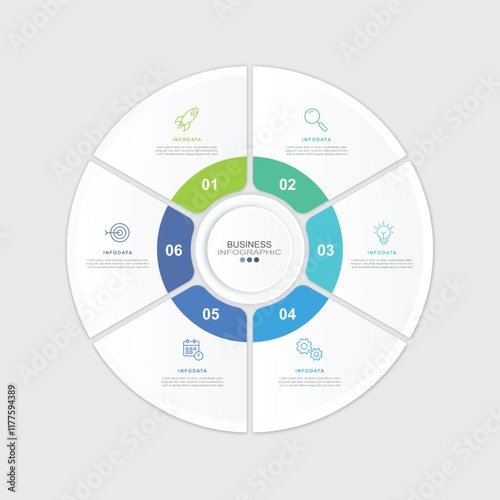Infographic circle with 6 steps, Process chart, cycle diagram. Vector illustration