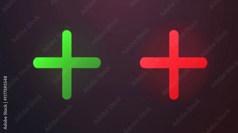 Obraz premium Green and Red Plus Sign, Graphical Abstract Design, Minimalist Symbolism, Digital Art