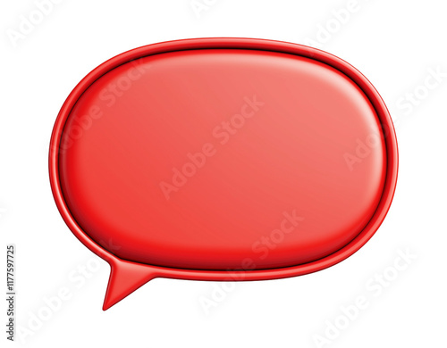 Red oval speech bubble with thin frame transparent image. Blank talk balloon isolated cutout 3d render. Communication symbol. Rounded chat conversation cut out clipart design element png