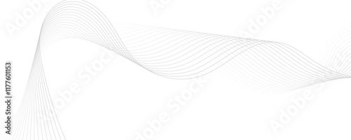 Gray wave curve lines abstract background with flowing particles. Digital energy waves technology concept. Modern backdrop design for business, presentation, banner.