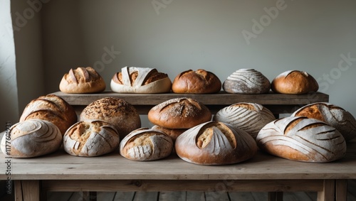 A bunch of different types of bread on a table.