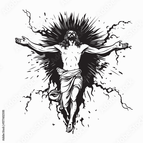 Christ the Redeemer Standing Gracefully Before the Radiant Sunlight in a Stunning Vector Illustration