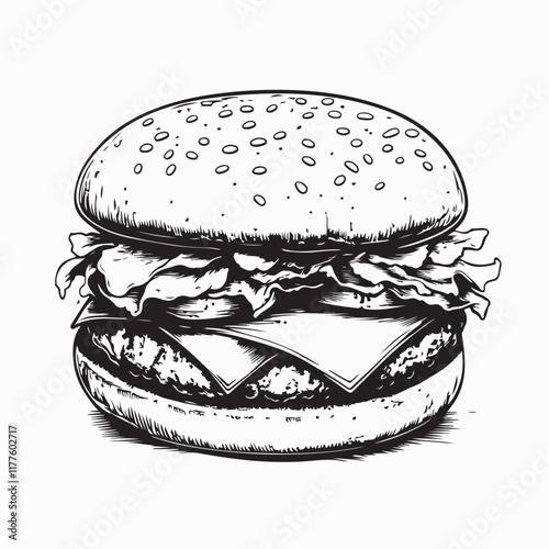 Delicious burger with buns and cheese image vector isolated on white background.