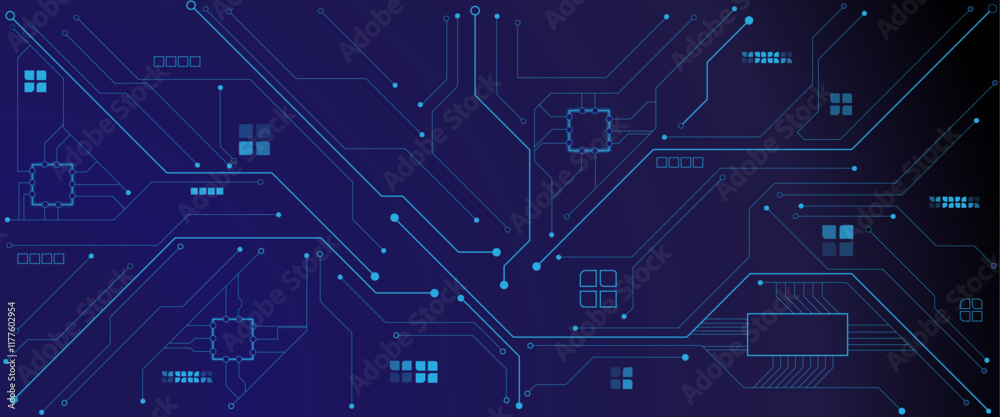 Abstract circuit board futuristic technology electrical line on blue engineering technology concept vector panorama background Abstract circuit board futuristic technology electrical line on blue engineering technology concept vector panorama background