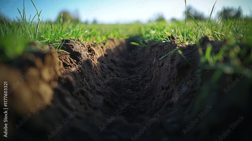 A dirt path topped with grass, ideal for nature and rural settings A dirt path topped with grass, ideal for nature and rural settings