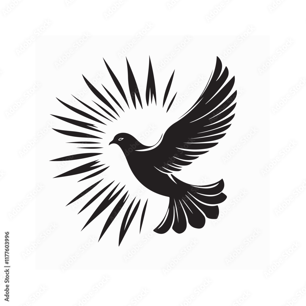 Obraz premium Dove Sun Image vector.Flying bird dove as a symbol of peace yellow sun Vector Image.