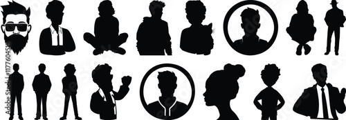 People silhouettes set, human pack of vector silhouette design, isolated background