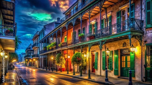 Mysterious Night Scene on Bourbon Street, French Quarter, New Orleans, Louisiana