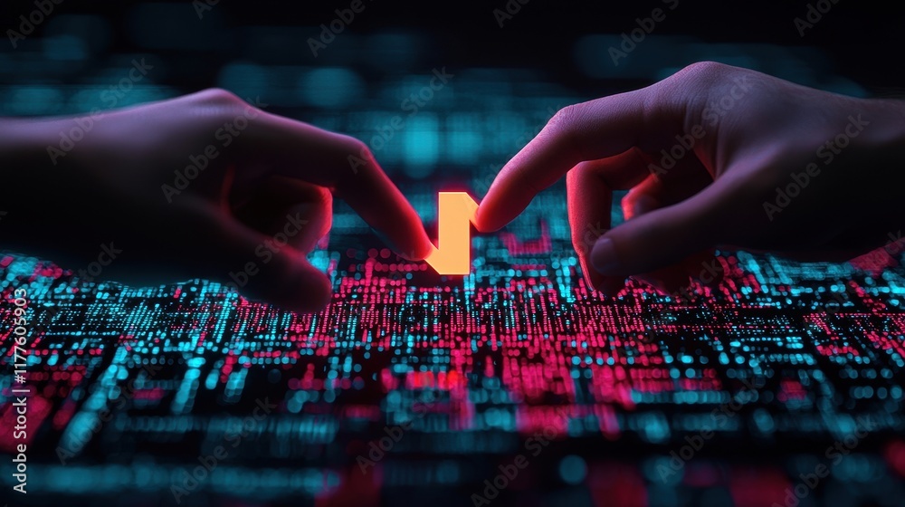 Naklejka premium Digital Connection with Hands Reaching for Data Symbol