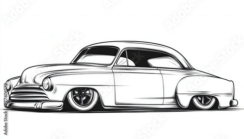 A sleek classic car rendered in simple black and white. Ideal for logos, apparel design, or as a coloring page element.
