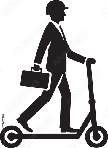 Efficient commuting businessman silhouette riding scooter to office icon