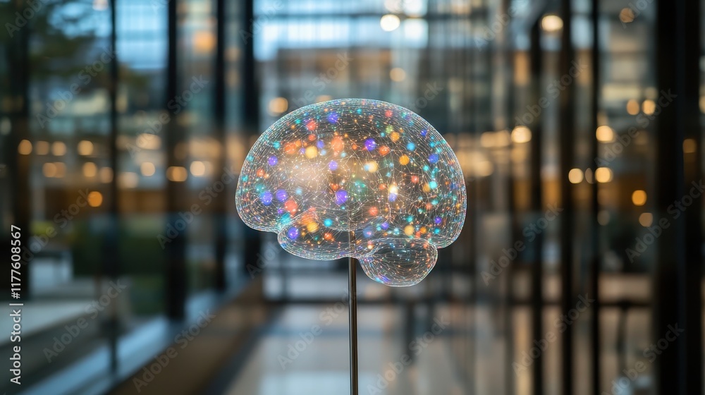 Naklejka premium Colorful Brain Sculpture in Modern Urban Environment