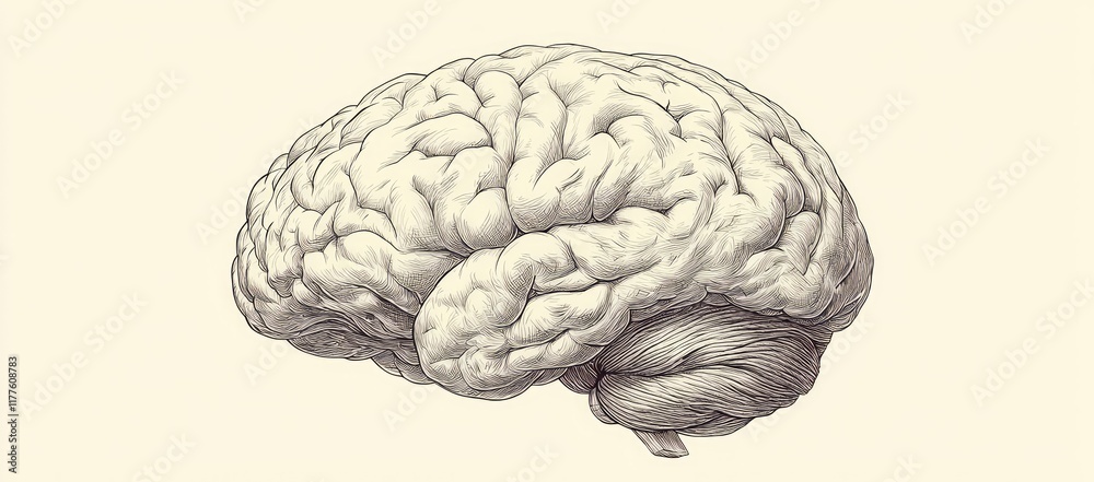 Fototapeta premium Detailed anatomical illustration of a human brain, showcasing its intricate structure and folds.