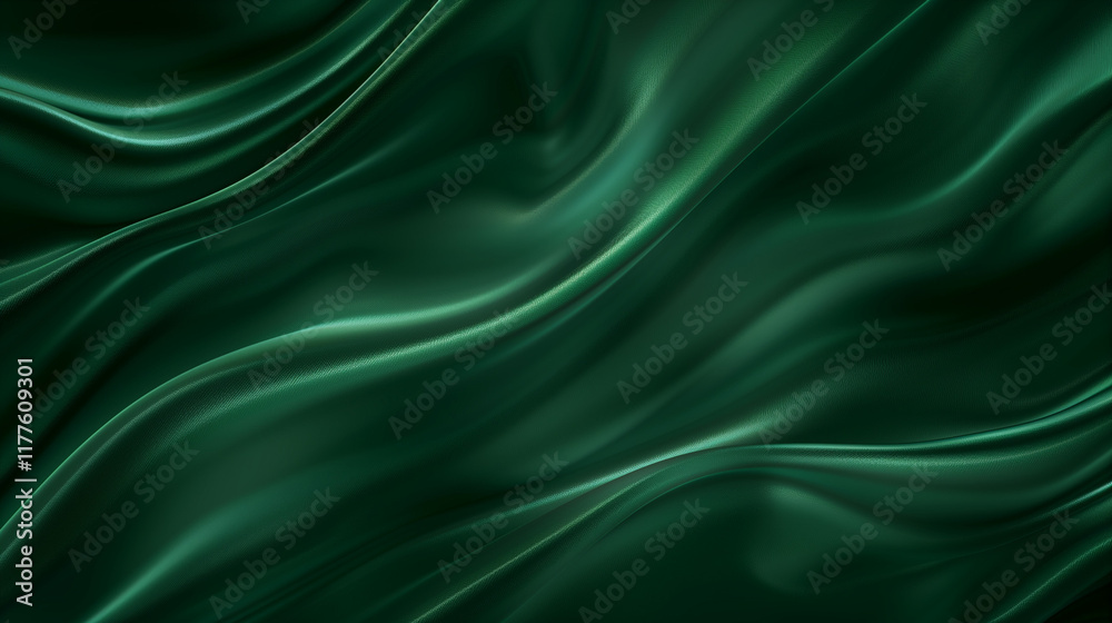 Dark green silk satin background. Beautiful soft folds on the smooth surface of the fabric. Luxury background with copy space for design. Wide banner Dark green silk satin background. Beautiful soft folds on the smooth surface of the fabric. Luxury background with copy space for design. Wide banner