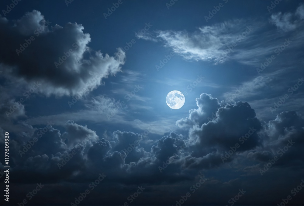 Full moon shining through dark clouds in night sky Full moon shining through dark clouds in night sky
