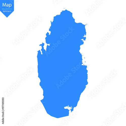 Blue map of Qatar isolated on white background. Vector illustration eps10.	
