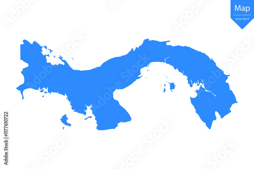 Blue map of Panama isolated on white background. Vector illustration eps10.	
