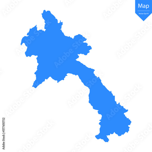 Blue map of Laos isolated on white background. Vector illustration eps10.	
